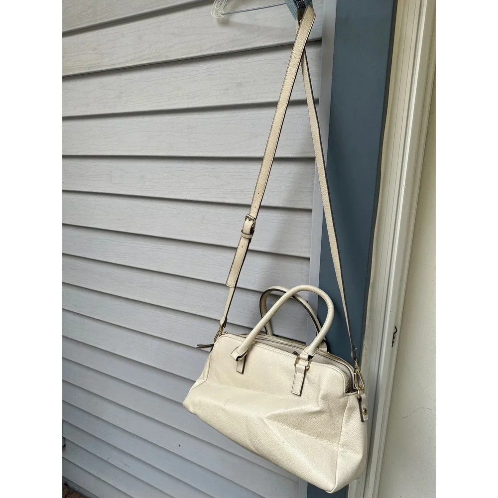 Steve Madden Cream Pebbled Satchel Crossbody Bag Gold Hardware Quilted Front